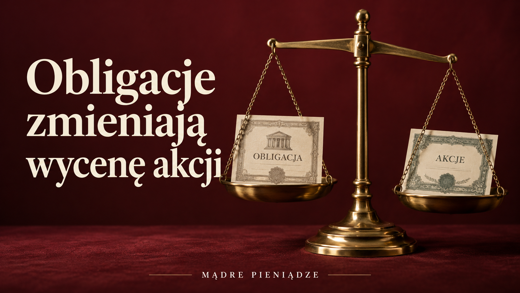 Ilustracja koncepcyjna: waga porównująca obligacje i akcje.